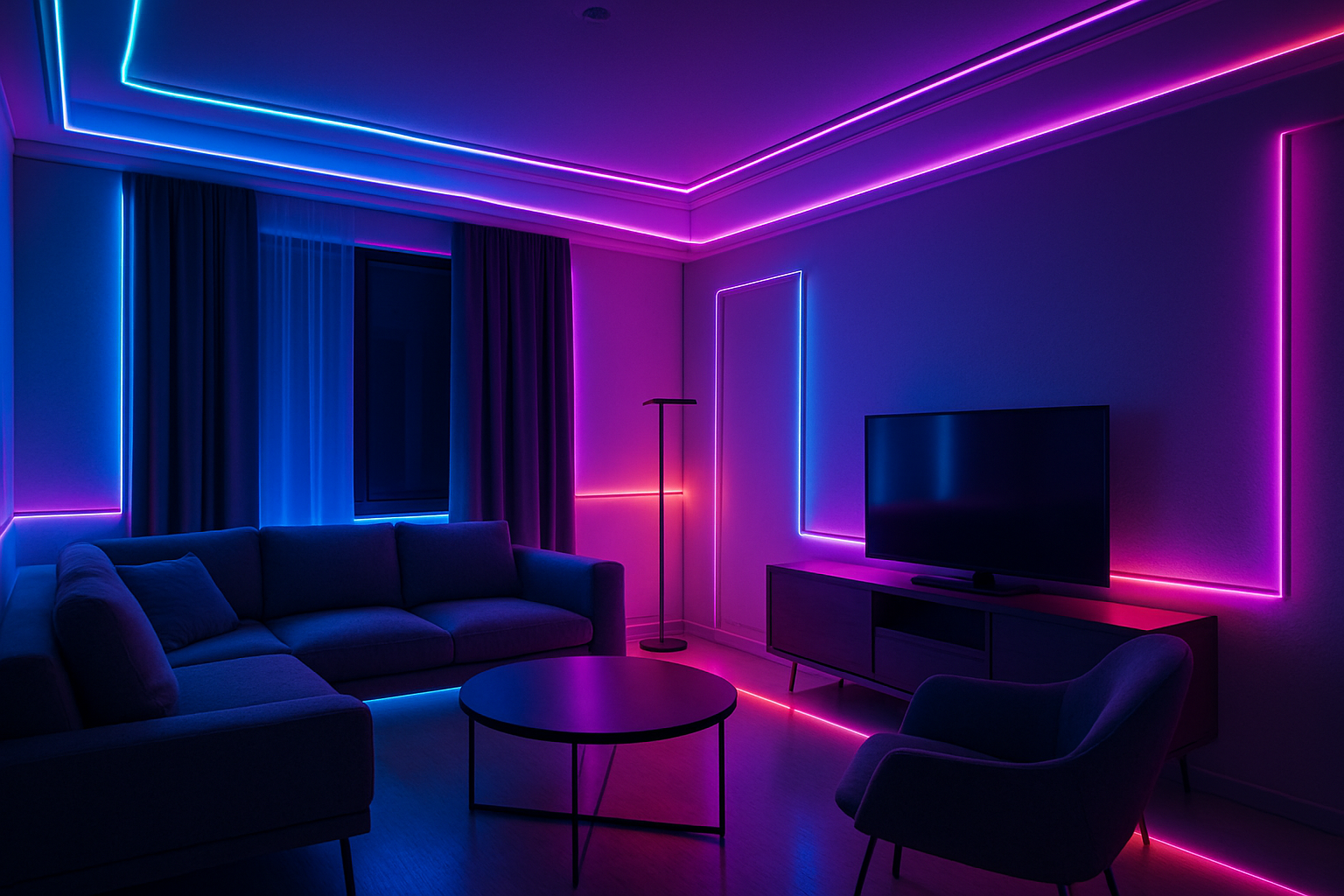 generate neon light strip images in  room