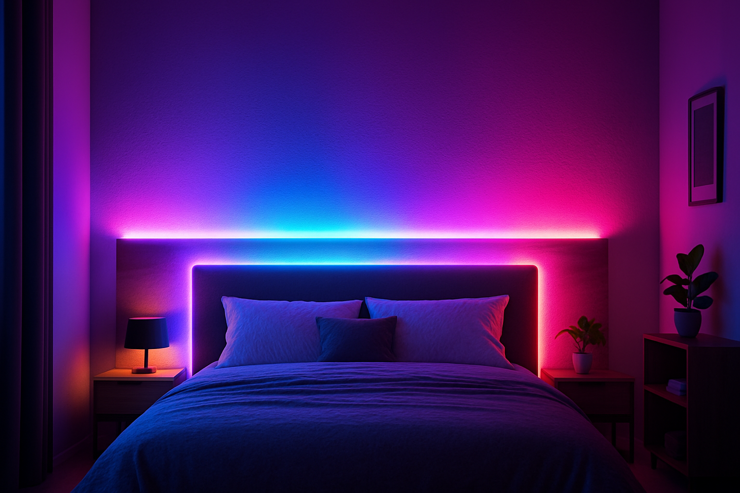 NEON LED STRIP IN THE BEDROOM ON THE WALL